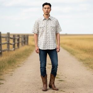 Vintage Rustler Snap Plaid Short Sleeve Shirt